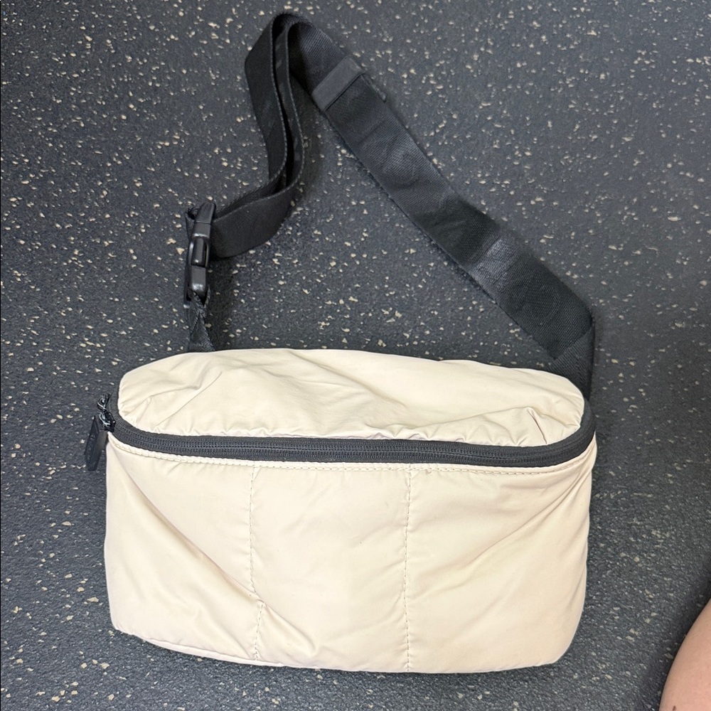 Calpak Beige Sling Belt Bag with Black Strap